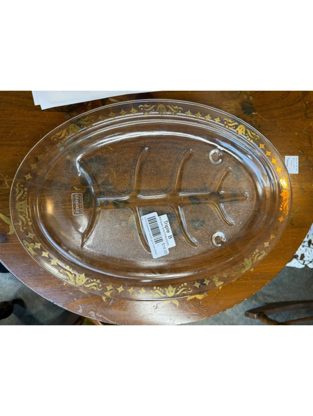 Glasbake Footed Gold Leaf Platter